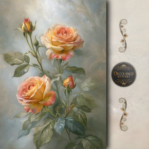 Painterly Coral Rose Decoupage Tissue Paper