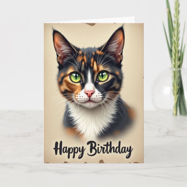 Painterly Feline Birthday Card (Front)