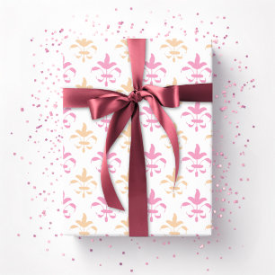 Painterly Fleur de Lis in Pink and Orange Wrapping Paper
