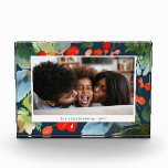 Painterly | Horizontal Navy | Holiday Photo Block<br><div class="desc">Display your photo in style with this colourful,  modern photo block,  featuring painted berries and leaves over a navy blue background.</div>