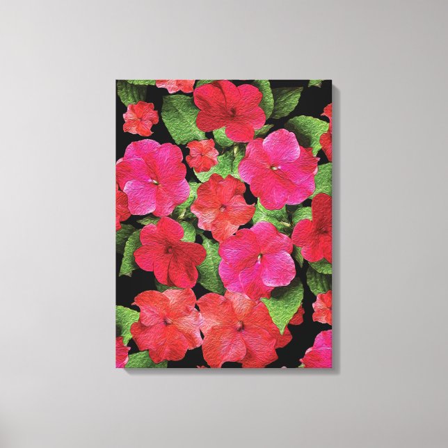 Painterly Impatiens Flowers Canvas Print (Front)