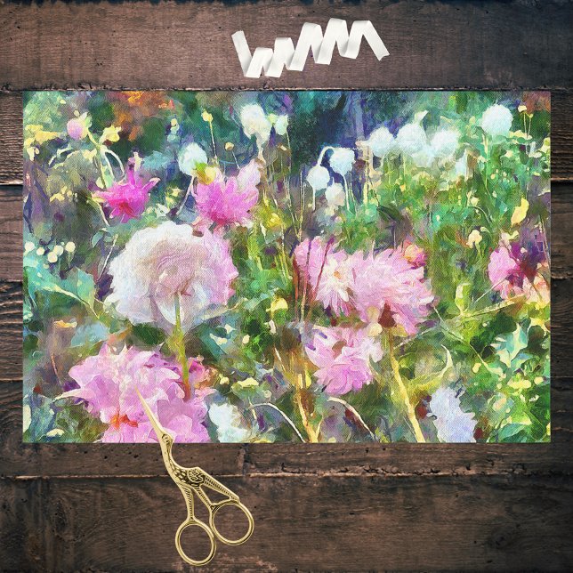 Painterly Impressionistic Pink White Dahlia Garden Tissue Paper (Creator Uploaded)