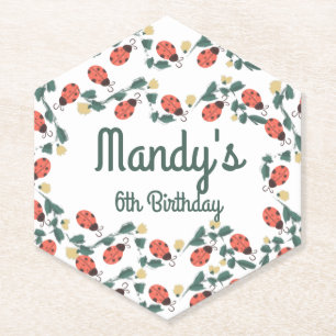 Painterly Lady Bug Birthday Garden Party Paper Coaster