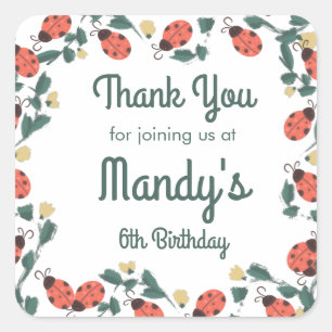 Painterly Lady Bug Birthday Garden Party Square Sticker