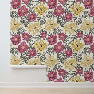 Painterly Magnolias and Pink Flowers Wallpaper
