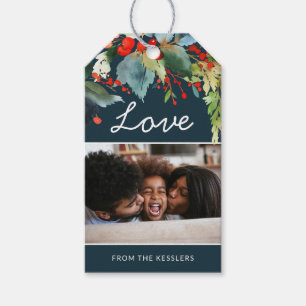 Painterly Navy Blue Photo Holiday Gift Tags