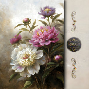 Painterly Pink Peony Bouquet Decoupage Tissue Paper