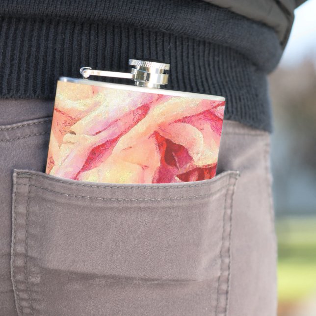 Painterly Pink Roses Hip Flask (In Situ)