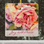 Painterly Pink Roses Joy and Peace Ceramic Ornament<br><div class="desc">This "Joy and Peace" design features soft pink painterly roses, based on an original photograph with a painterly Monet-style filter applied as well as some digital brush strokes. The source photo for this rose was taken recently, but the effects give it a vintage look. The phrase "Joy and Peace" appears...</div>