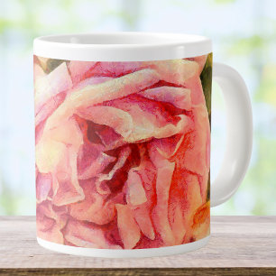 Painterly Pink Roses Large Coffee Mug