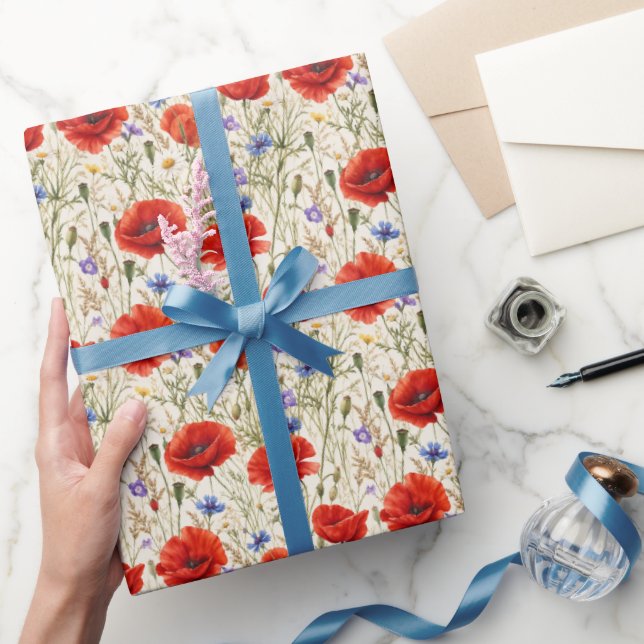 Painterly Poppy Meadow Artwork Wrapping Paper (Gifting)