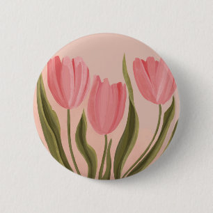 Painterly Pretty Pink Tulips 6 Cm Round Badge