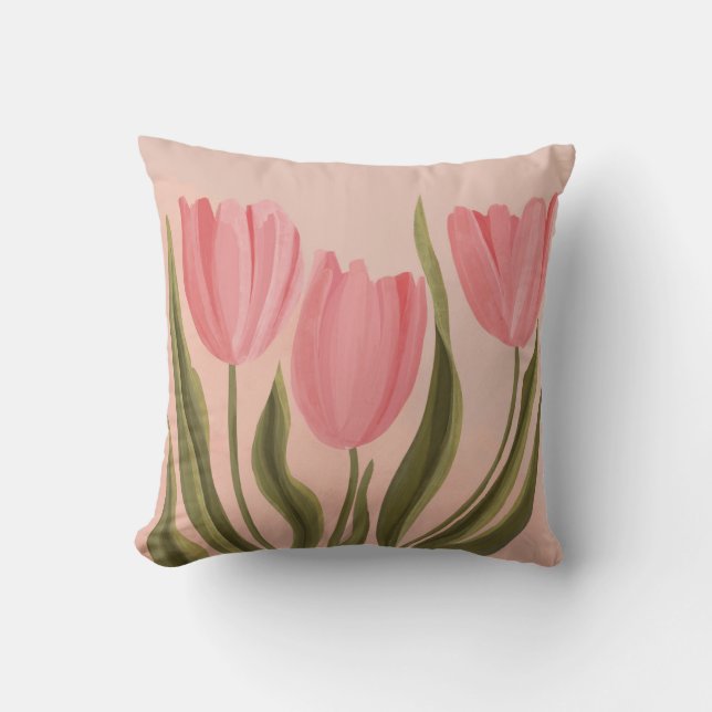 Painterly Pretty Pink Tulips  Cushion (Front)