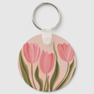 Painterly Pretty Pink Tulips Key Ring