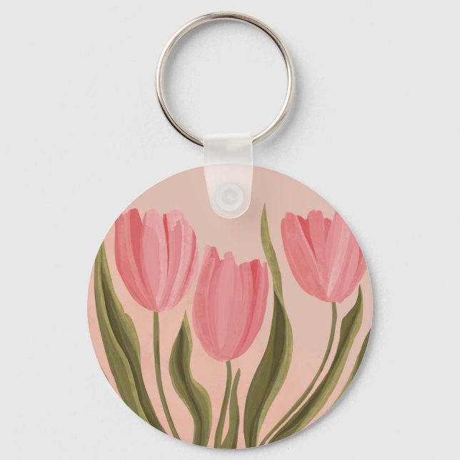 Painterly Pretty Pink Tulips  Key Ring (Front)