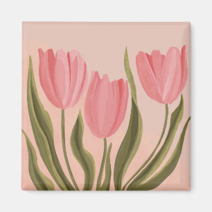 Painterly Pretty Pink Tulips Magnet