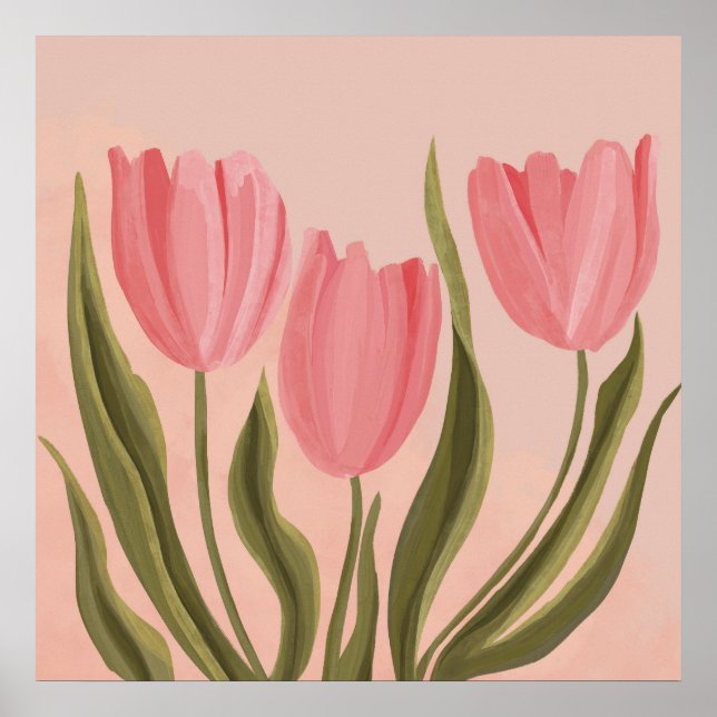 Painterly Pretty Pink Tulips  Poster (Front)