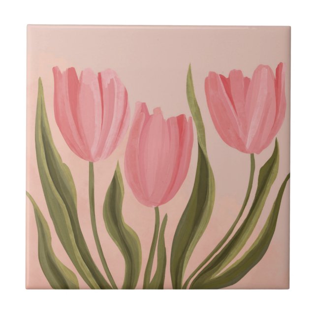 Painterly Pretty Pink Tulips  Tile (Front)