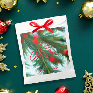 Painterly Red Berry & Pine Bough Christmas Favour Bags