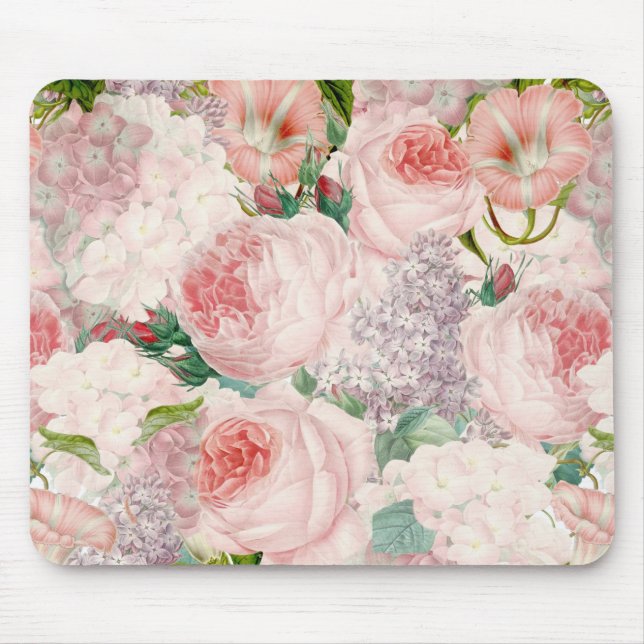 Painterly Retro Roses Lilacs Flower Spring Pattern Mouse Pad (Front)