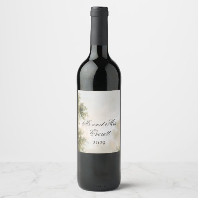 Painterly Romantic Garden Wedding Wine Label (Front)
