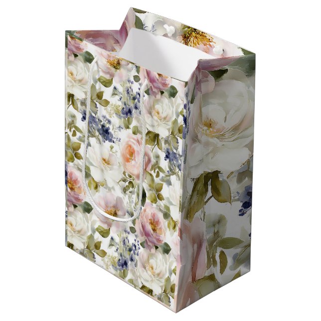 Painterly Roses and flowers Medium Gift Bag (Front Angled)