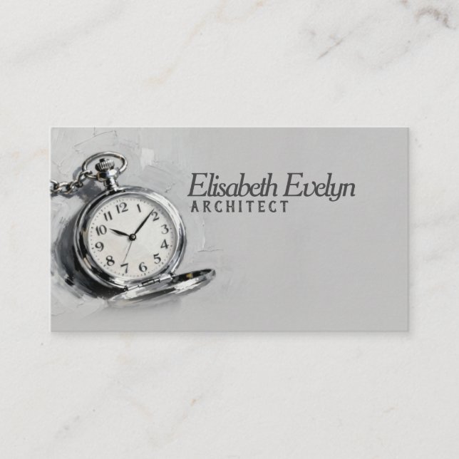 Painterly Silver Pocket Watch Business Card (Front)