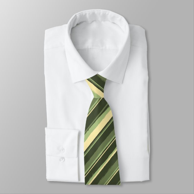 Painterly Striped Olive & Yellow Two-Sided Tie (Tied)