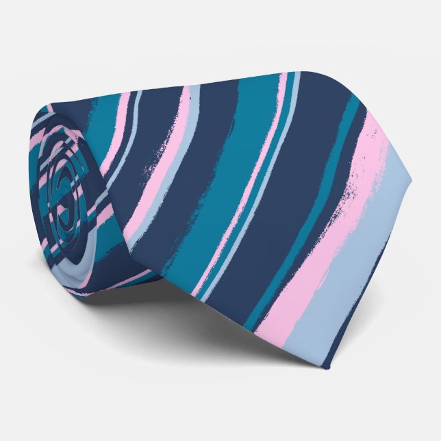 Painterly Striped Pink & Navy Two-Sided Tie (Rolled)