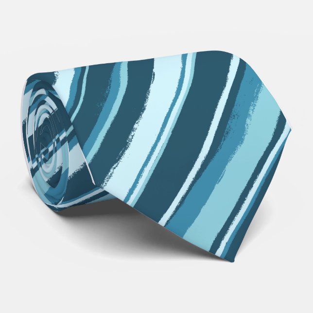 Painterly Striped Teal Single Sided Tie (Rolled)