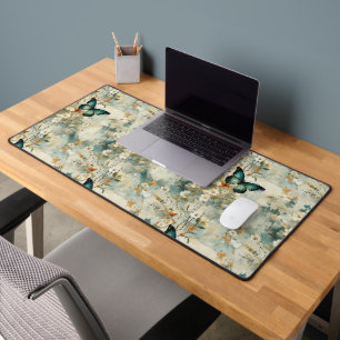 Painterly Teal Butterfly Floral Sage Terracotta Desk Mat