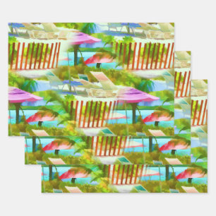 Painterly Tropical Bahama Islands Beach Pattern Wrapping Paper Sheet