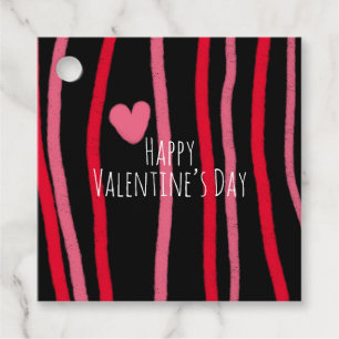 Painterly Valentines Stripes and Heart Black  Favour Tags