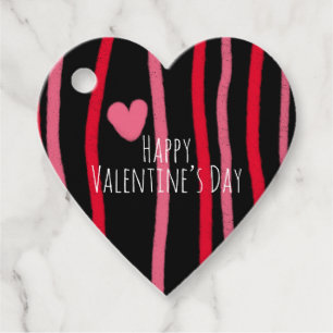 Painterly Valentines Stripes and Heart Black Favour Tags