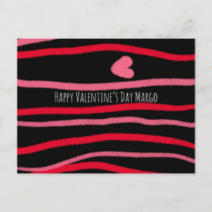 Painterly Valentines Stripes and Heart Black Postcard