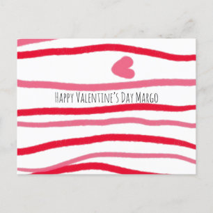 Painterly Valentines Stripes and Heart Postcard