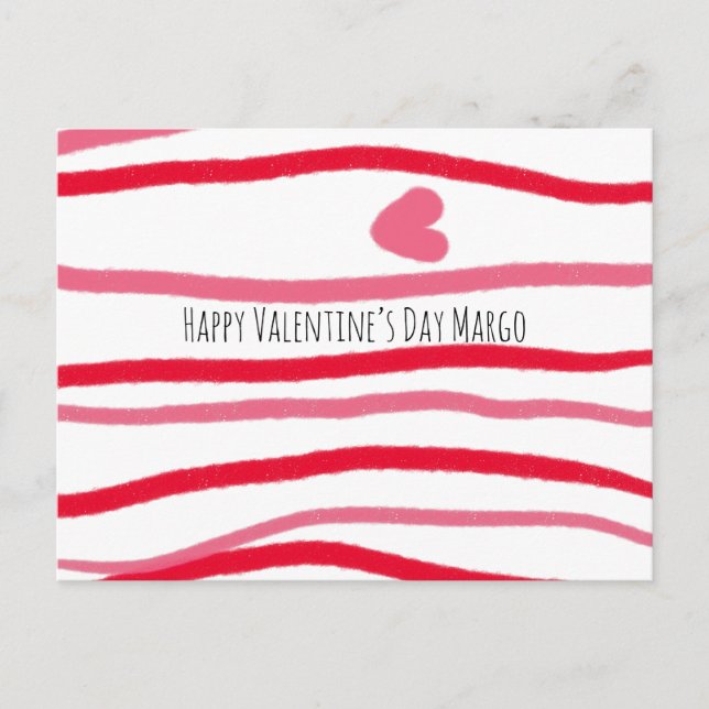 Painterly Valentines Stripes and Heart Postcard (Front)