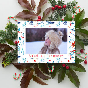 Painterly Watercolor Botanicals Holiday Photo Card