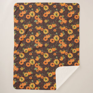 Painterly Watercolor Fall Pumpkins Orange/Black Sherpa Blanket