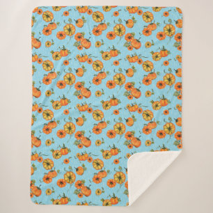 Painterly Watercolor Fall Pumpkins Orange/Blue Sherpa Blanket