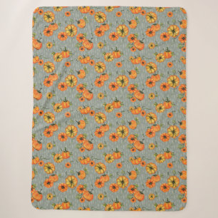 Painterly Watercolor Fall Pumpkins Orange/Greige Sherpa Blanket