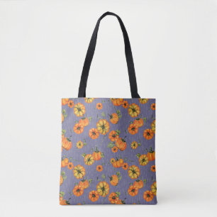 Painterly Watercolor Fall Pumpkins Orange/Purple Tote Bag