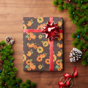 Painterly Watercolor Fall Pumpkins Orange/Red Wrapping Paper