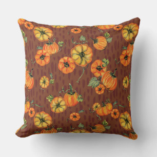 Painterly Watercolor Fall Pumpkins Orange/Rust Cushion