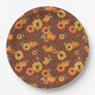 Painterly Watercolor Fall Pumpkins Orange/Rust Paper Plate