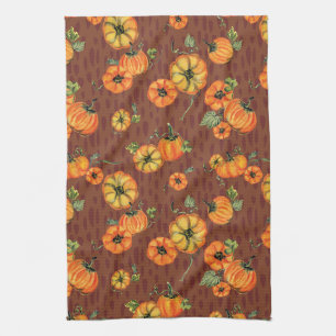 Painterly Watercolor Fall Pumpkins Orange/Rust Tea Towel