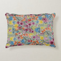 Painterly Wildflower Garden Cottage Accent Pillow