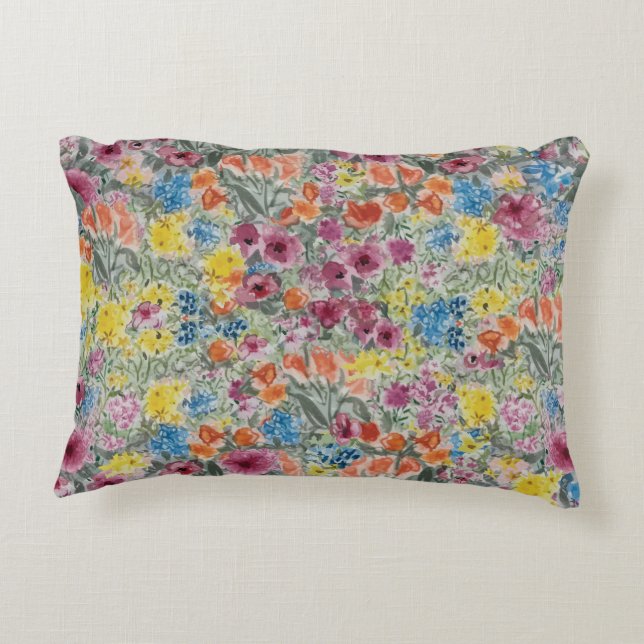 Painterly Wildflower Garden Cottage Accent Pillow (Back)