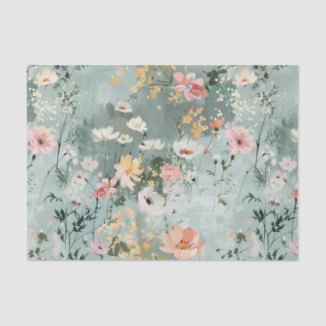 Painterly Wildflowers Pattern in Soft Shades Tissue Paper (Front)