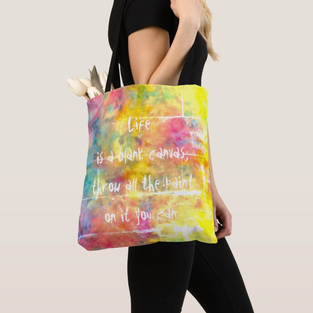 [Painter's Cloth]  Distressed Rainbow Tie-Dye Tote Bag (Close Up)